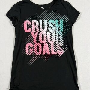 Jumping Beans Active Girls' Black Tee with Pink & Teal Graphic Crush Your Goals